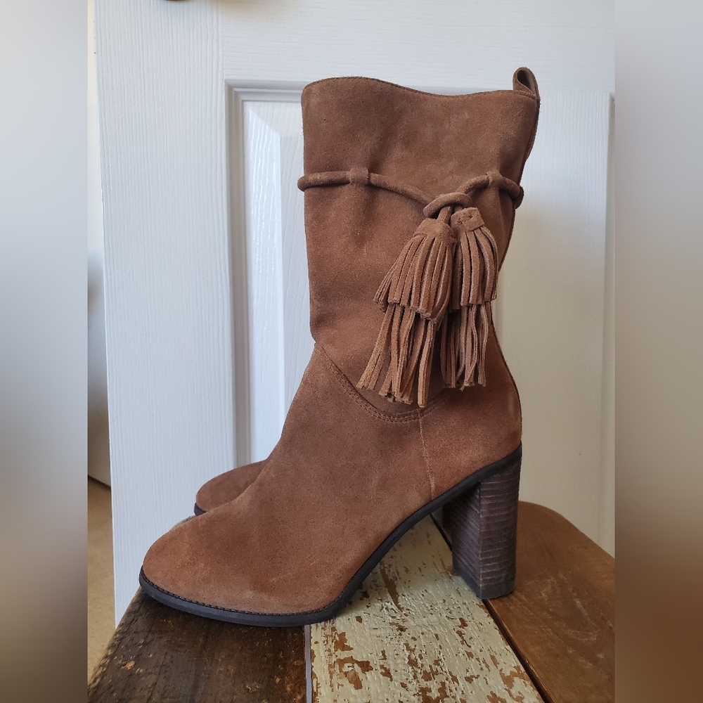 Boden Brown Suede Tassel Ankle Boots